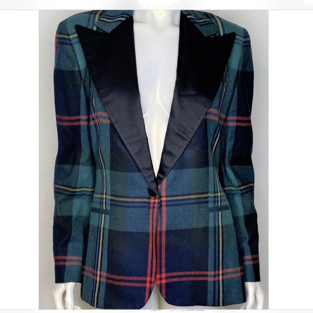 RALPH LAUREN Vntg PURPLE LABEL TUXEDO Blazer Jacket Tartan PLAID 12